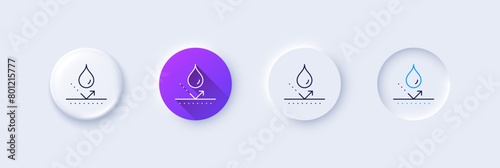 Waterproof line icon. Neumorphic, Purple gradient, 3d pin buttons. Water resistant sign. Drop protection symbol. Line icons. Neumorphic buttons with outline signs. Vector
