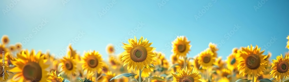 Fototapeta premium A field of sunflowers, stretching as far as the eye can see