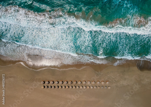 Aerial top view by drone of tropical Falasarna beach on Crete, Greece. photo