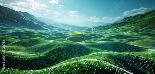 Vast cybernetic plains with data flowing like wind across digital grasslands in a sweeping 21:10 aspect ratio.