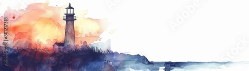 Generate a watercolor painting of a lighthouse at sunset photo