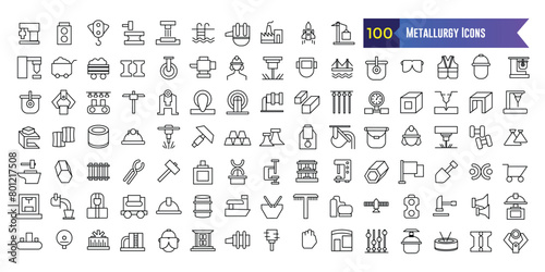 Metallurgy icons set. Outline set of metallurgy vector icons for ui design. Outline icon collection. Editable stroke.