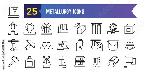 Metallurgy icons set. Outline set of metallurgy vector icons for ui design. Outline icon collection. Editable stroke.