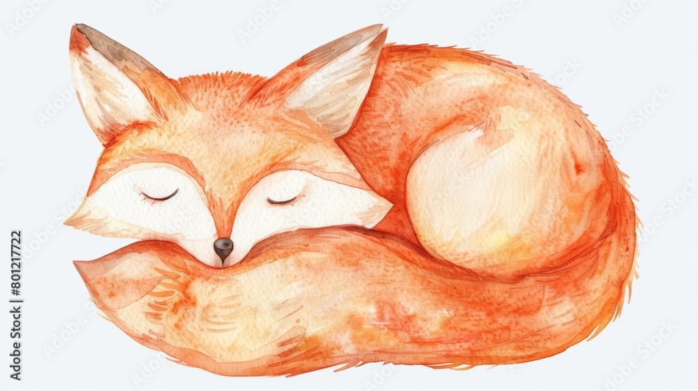 Fototapeta premium A watercolor painting of a sleeping fox