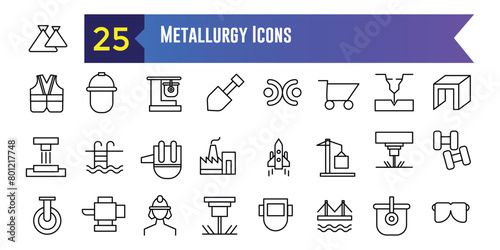Metallurgy icons set. Outline set of metallurgy vector icons for ui design. Outline icon collection. Editable stroke.