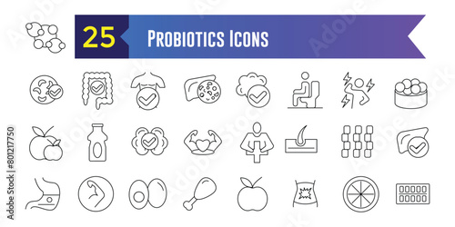 Probiotics Icons set. Outline set of Probiotics Icons vector icons for web design. Outline icon collection. Editable stroke.