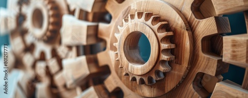 A wheel made from wooden blocks, each segment a different automated process, with the wheel continuously rotating, symbolizing the ongoing and cyclical nature of AI-driven tasks photo