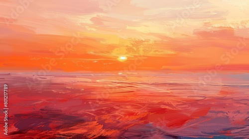 A beautiful painting of a sunset over a calm sea © JK_kyoto