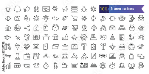 Remarketing icons set. Outline set of remarketing vector icons for ui design. Outline icon collection. Editable stroke.