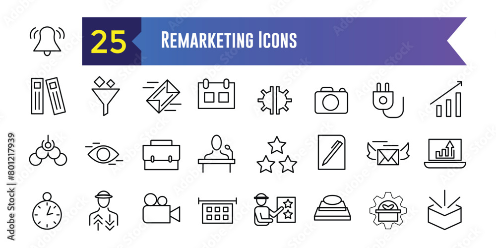 Remarketing icons set. Outline set of remarketing vector icons for ui design. Outline icon collection. Editable stroke. Remarketing icons set. Outline set of remarketing vector icons for ui design. Outline icon collection. Editable stroke.