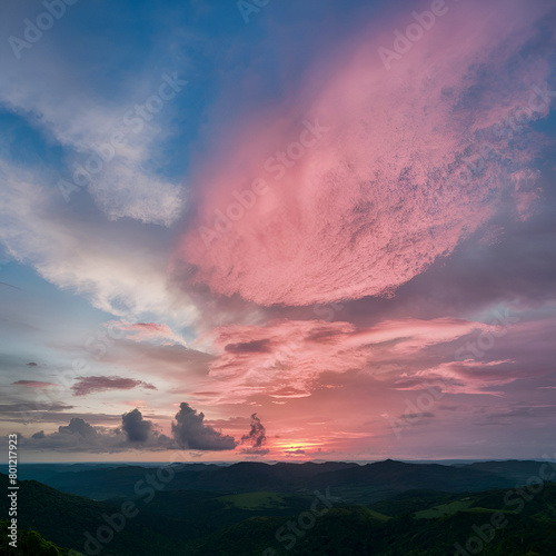 A stunning blue and pink sky in sunrise illustration