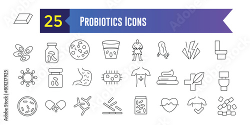 Probiotics Icons set. Outline set of Probiotics Icons vector icons for web design. Outline icon collection. Editable stroke. photo
