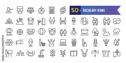 Sociology icons set. Outline set of sociology vector icons for ui design. Outline icon collection. Editable stroke.