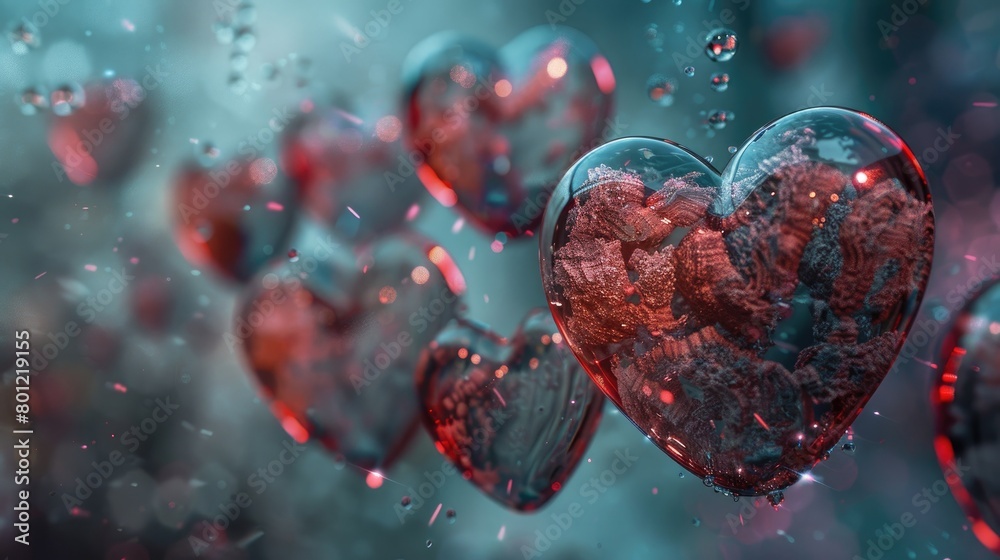 Layered textural hearts in a 3D rendered space Layered textural hearts in a 3D rendered space
