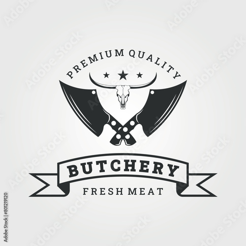 butchery logo vintage vector illustration, template for business market-shop