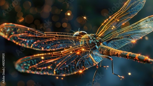 Dragonfly wings and micro-circuits enhancing aerodynamics © AI Farm
