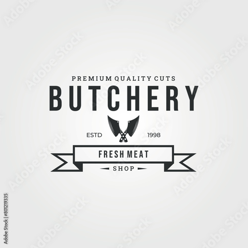butchery logo vector vintage illustration design, fresh meat with high quality meat and premium cuts