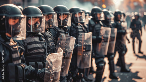 Anti-riot police squad on the street photo