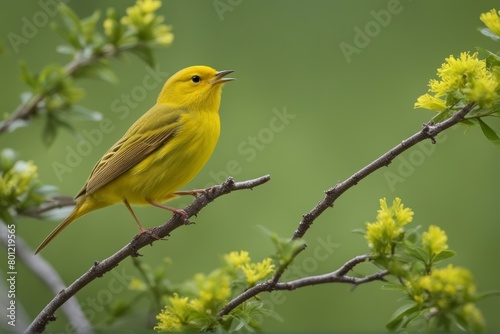 dendroica warbler yellow singing petechia yellowwarblersongbirdbirdnaturewildwildlifeavianfeatherwingfaunaanimalbirdcolourfulgreentreesingsinging songbird bird nature wild wildlife avian feather wing' photo