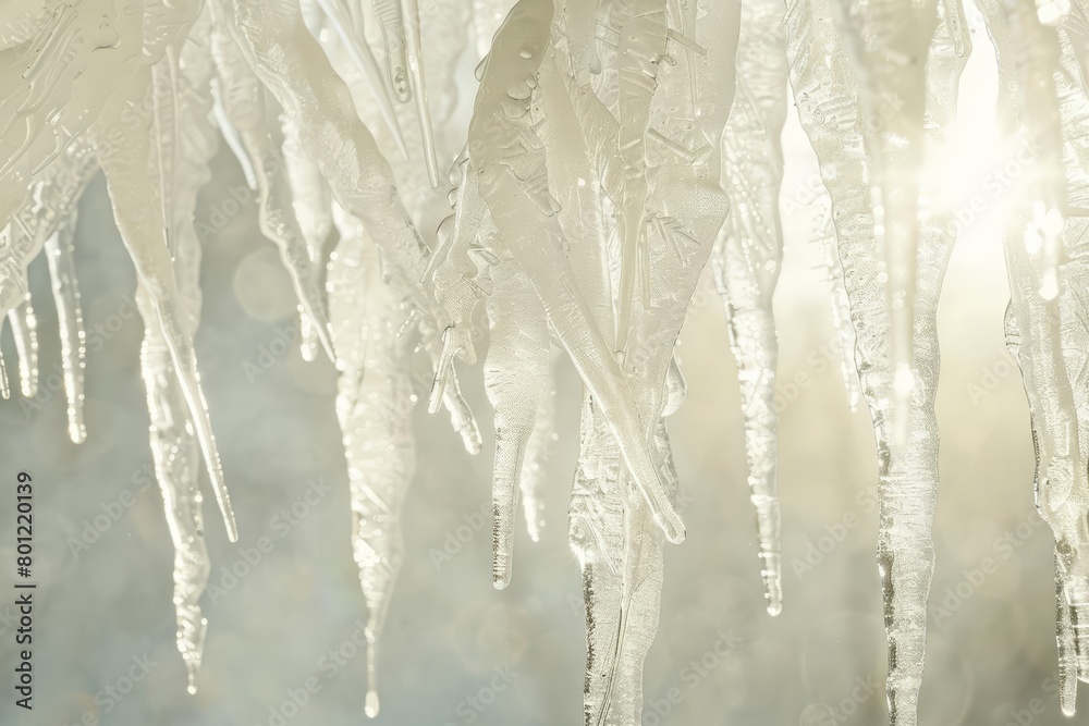 Icicles hanging from a roof, sparkling in the sunlight. Icicles hanging from a roof, sparkling in the sunlight.