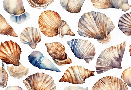 wrapping banner background fabric drawn isolated Print shell white watercolor illustration card sea element underwater hand greeting Watercolour paper Seashell Marine design wallpaper 