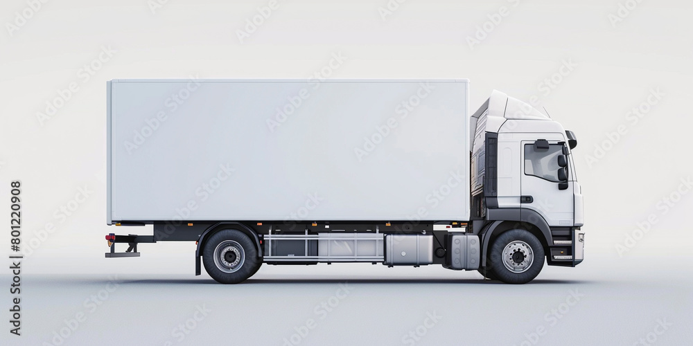 Side view of modern white truck in white background Side view of modern white truck in white background