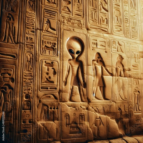 Ancient Egyptian tombs have images of aliens carved on them. photo