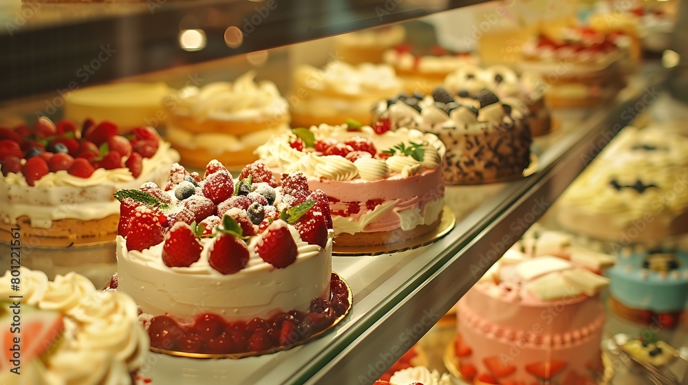 Cake display on a cafeteria