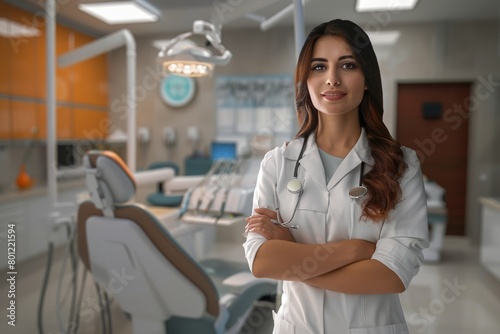 Free Download Dentist. female doctor dentist stands against the background of a dental office. - GFXLoad