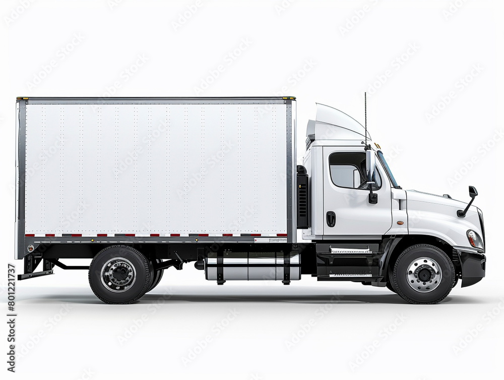 Side view of modern white truck in white background Side view of modern white truck in white background