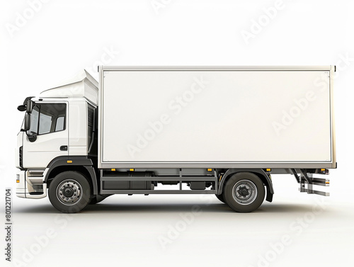Side view of modern white truck in white background © Ricardo Costa