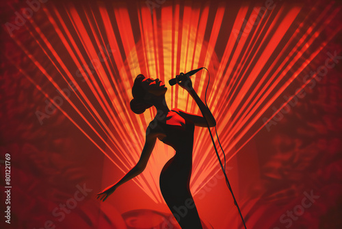 Siren's Serenade: Singing cartoon woman, all eyes captivated by her melodic charm photo