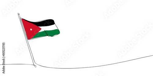 A single line drawing of a Jordan flag. Continuous line the Hashemite Kingdom of Jordan icon. One line icon. Vector illustration.