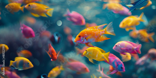 Vibrant Marine Life: Colorful Fish in the Sea Illustration of brightly colored fish swimming in the ocean