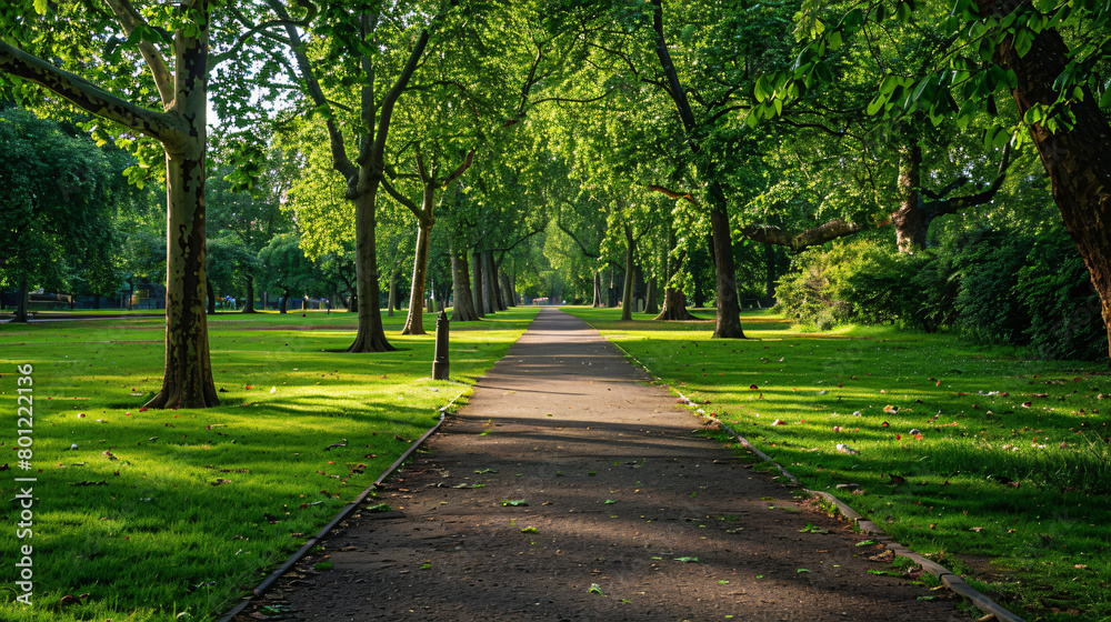 View of path in green park on sunny day
