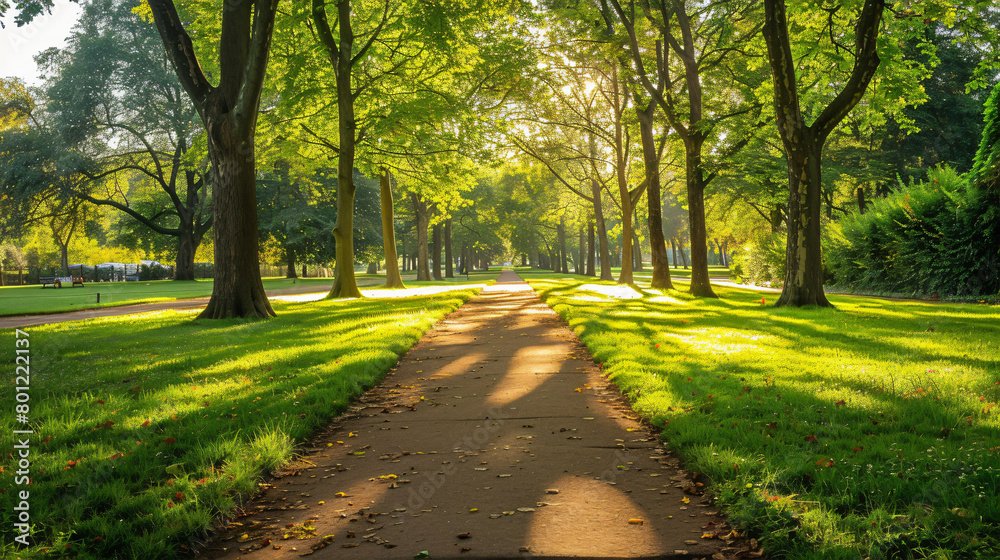 View of path in green park on sunny day