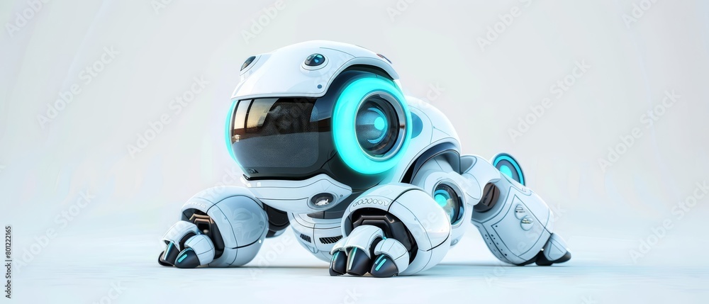 Generate a 3D rendering of a cute robotic puppy Generate a 3D rendering of a cute robotic puppy