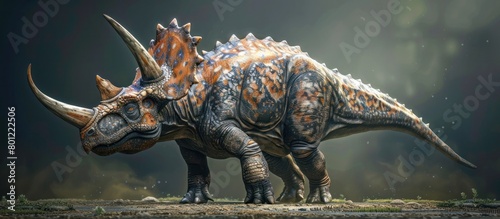 Vivid D Rendering of the Jurassic Herbivore Einiosaurus Roaming Prehistoric Landscapes photo