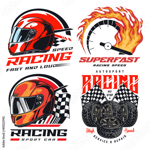 Racing sport set flyers colorful