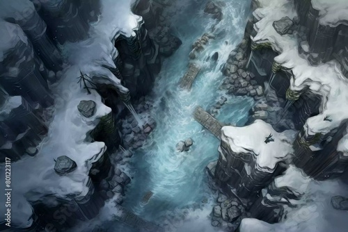 DnD Battlemap Frozen Waterfall in Arctic: Stunning Winter Scene. © Fox