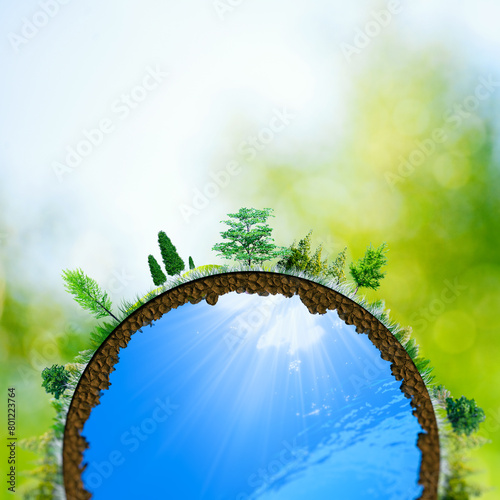 Earth on the summer meadow under the bright sunlight. Abstract environmental backgrounds
