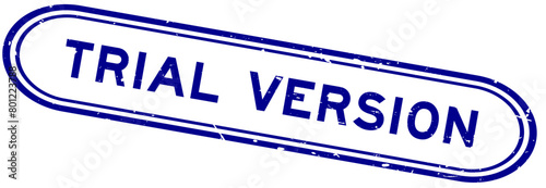 Grunge blue trial version word rubber seal stamp on white background