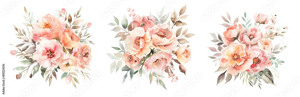 Watercolor floral composition with peach blooms