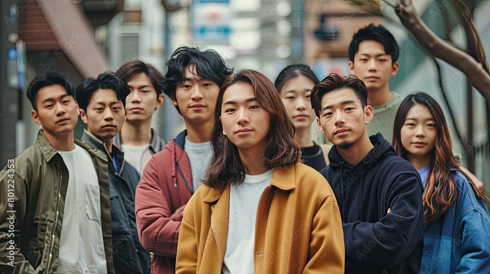 A group of Asian Generation Z in a city location A group of Asian Generation Z in a city location