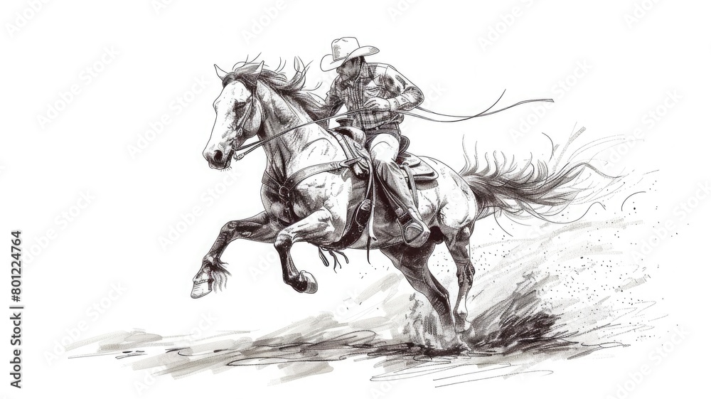 A wild horse being driven by a cowboy A wild horse being driven by a cowboy