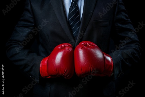 Corporate competitor  office worker in boxing gloves illustrating business competition © Ilja