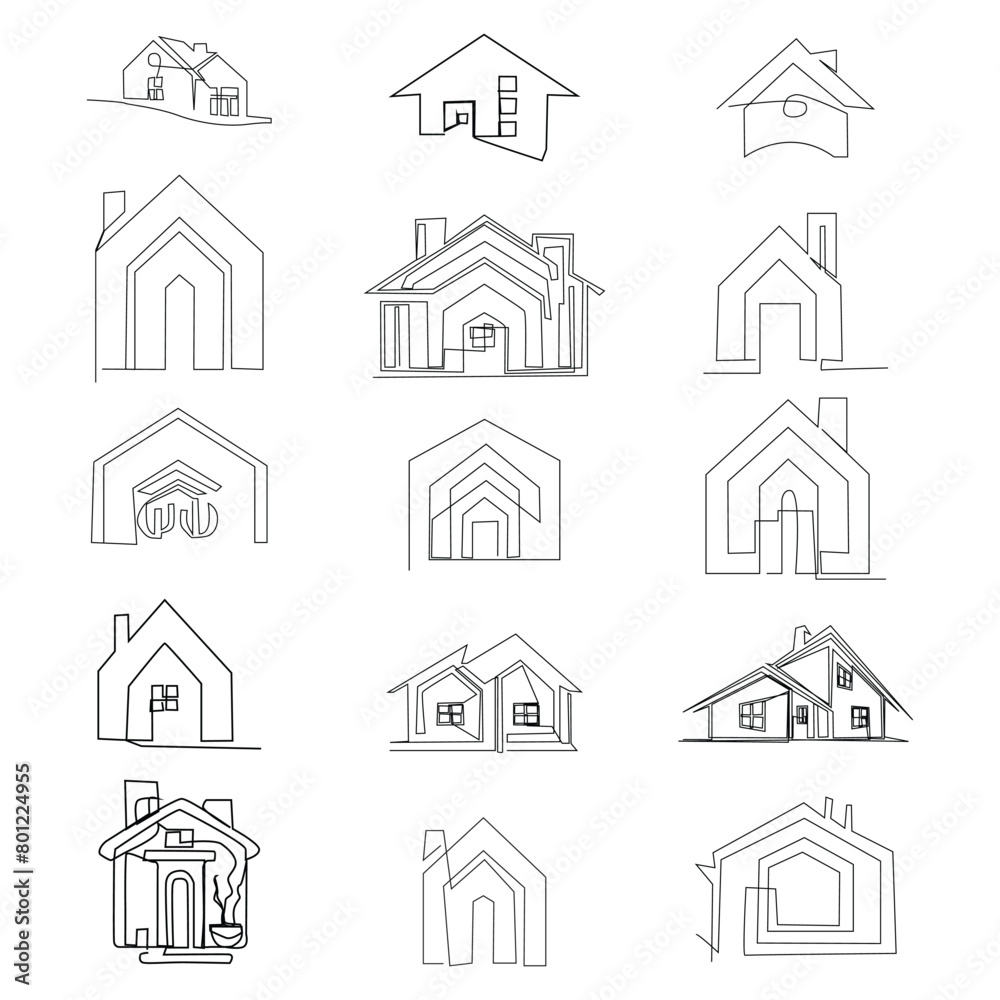 abstract house black one line art logo icon designs illustration template Pro 