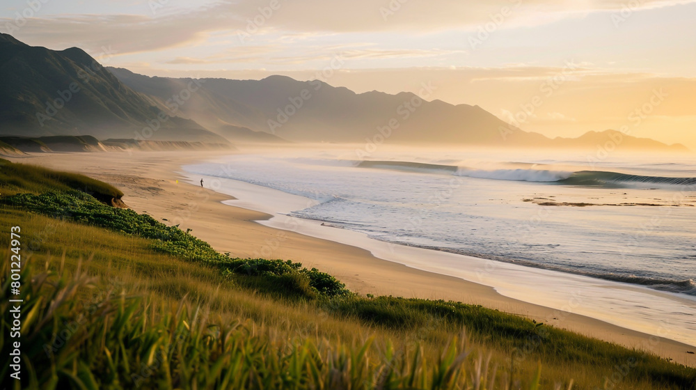 Fototapeta premium A serene beach scene at sunrise