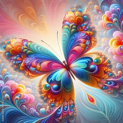 Rainbow butterfly pastel background.