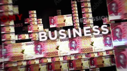 Guinea Franc money loop 3d animation. Camera flying between Guinean GNF banknotes. Finance, economy, crisis, business success, recession, debt and tax seamless looped concept.